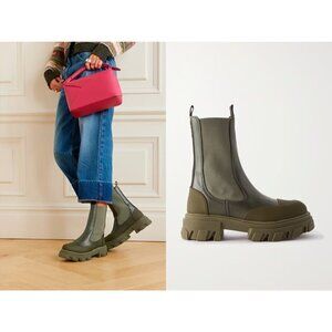 Ganni $495 Leather Logo Chelsea Boots Women’s 6 Calf‑Leather Boots